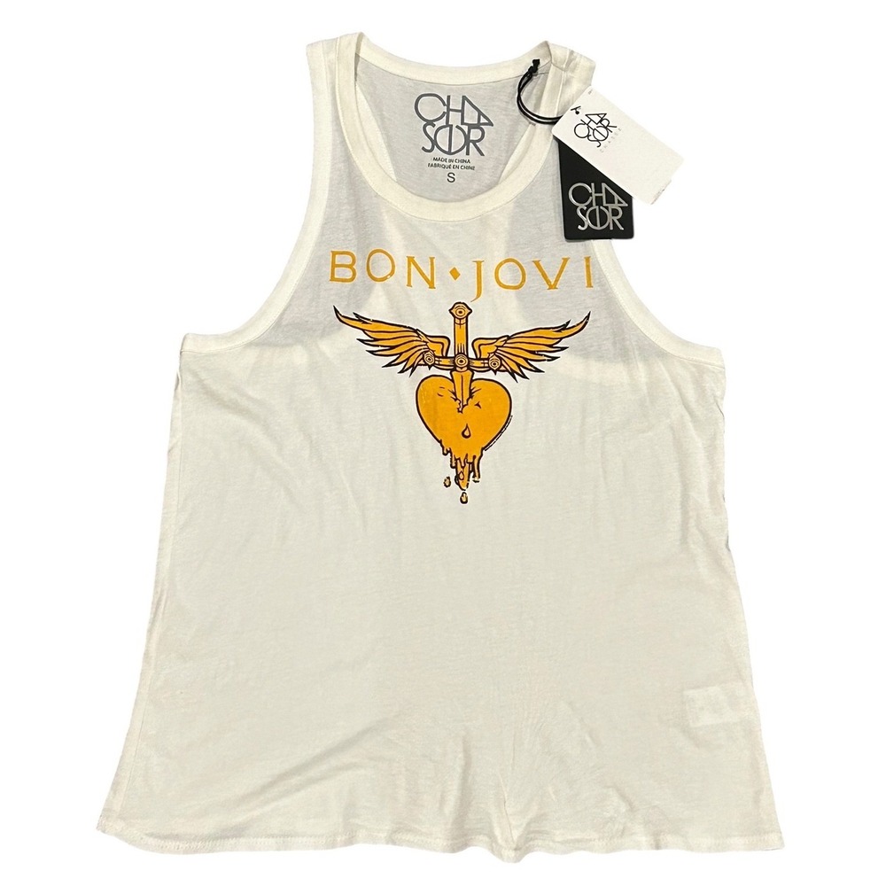 Chaser Bon Jovi Graphic Tank Top Salt White Heart Dagger CW5488-BNJ011 Small NWT